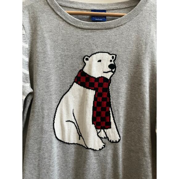 Le Tigre New Gray Cotton Polar Bear With Scarf Graphic Lightweight Sweater Large - Picture 8 of 13